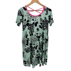 Now N‎  Forever Floral Criss Cross Back Dress Mint Black Pink S Travel Boho Chic